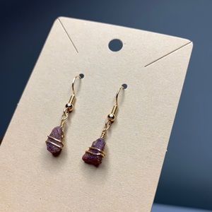 Raw Garnet Gold Dangly Earrings